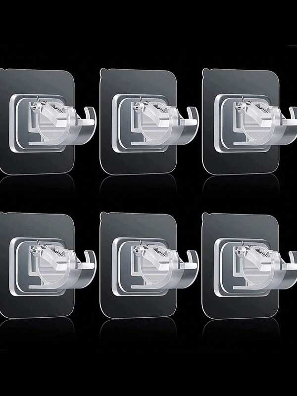 8/6/4/2件套窗帘杆支架无需钻孔，自粘式窗帘杆支架免钉可调节窗帘杆挂钩窗帘架适用于浴室厨房浴室酒店，浴帘杆