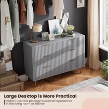 LIZHOUMIL 6 Drawer Dresser For Bedroom,Large Capacity Drawers, Anti-Tip Straps, Fluted Design With Sturdy Metal Handles, For Living Room, Hallway - 灰色 - 查看 5