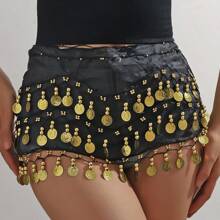 1pc Belly Dance Waist Chain Costume, Metal Mesh Waist Skirt Accessory, Coin Waist Belt For Dance, Boho Style