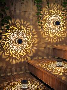 POSE UP 1/2pcs Solar Mandala Wall Light, Outdoor Waterproof LED Fence Light, Metal Floral Pattern Design, Solar Decorative Wall Lamp, Suitable For Yard, Porch, Front Door, Patio, Fence, Garden And Landscape Decoration - Warm Light - View 4