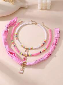 1/3pcs Set Funky Jewelry Luxurious Colorful Stone Beaded Sun Shaped Alloy Pendant Necklace, Versatile For Daily And Party Wear, Random Color Beads