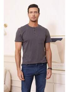 Henley Shirts Slim Fit Button T-Shirthalloween - 深灰色 - 查看 3