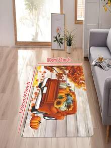1/2 piezas Carpa de cocina roja de camión con calabaza de otoño, alfombra de piso de la cocina de cosecha de Acción de Gracias y alfombra impermeable para la alfombra del pasillo de una cocina, cómoda y suave, área de pie, alfombrilla de puerta de granja, decoración de decoración para cocina