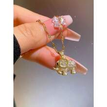 1pc Brass Alloy Cubic Zirconia Elephant Pendant Necklace - Stainless Steel Chain Electroplated 18K Gold Color - Women's Jewelry - Fashionable And Elegant, Suitable For Wife/Lady Gift (No Box) - Vàng - Xem 3