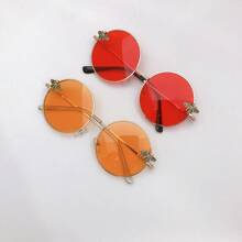 [蜜蜂女孩必备] 金色框架圆形时尚眼镜，复古个性多色，Y2K 时尚配饰，可爱蜜蜂设计时尚眼镜圆形墨镜