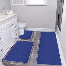 3-Piece Wave Pattern Non-Slip Bathroom Rug Set - Absorbent Microfiber Tub Mat (47"X16"), Vanity Mat (24"X16"), U-Shaped Toilet Mat (20"X16") - Quick Dry, Machine Washable, Wave Pattern For Shower, Sink, Bathroom Floor Safety, Gift - 藍色 - 查看 1