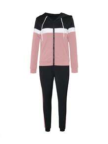 2pcs New Fashion Splice Casual Sports Jacket & Pants Set - Dusty Pink - View 3