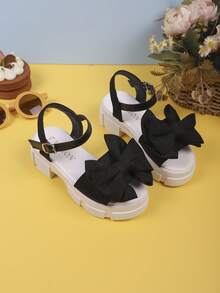 1 双女童夏季时尚蝴蝶结凉鞋，可爱甜美厚底休闲鞋，适合儿童度假旅行 - 黑色 - 查看 7