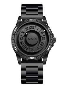 1pc Men Magnetic Waterproof Watch, No Glass Dial, Personalized, Fashionable Roman Steel Belt Wrist Watch - Black - View 7