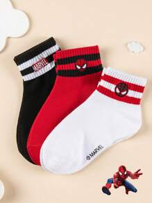 Marvel 3双绣花儿童袜子可爱秋冬中筒袜男童袜子蜘蛛侠系列女童短袜超级英雄夏季款韩版卡通风格男士透气儿童短袜 - 彩色 - 查看 4