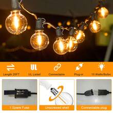 10-200FT G40 Indoor & Outdoor String Lights, LED Bulbs, 2700K Warm White,Shatter-Resistant Retro Fashion Ball Strings, Easy To Install, Perfect For Porch, Backyard, Outdoor Camping, Christmas Decoration, Family Party, Friends And Classmates Party Decoration. - 查看 7