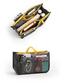 钱包收纳包手提包手提包收纳袋多功能化妆包，双层拉链包，中号包，洗漱用品收纳包，手提内衬包 - 防水尼龙完美化妆品旅行袋用于化妆简易折叠收纳包多功能收纳包韩版时尚尼龙防水男女手提包 - 彩色 - 查看 8