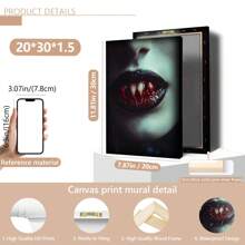 1 件无框哥特式吸血鬼帆布印刷品 - 吸血鬼牙齿印刷品、黑暗乡村风格艺术、哥特式美学、恐怖艺术印刷品、吸血鬼核心、黑暗幻想海报、墙壁艺术、房间装饰用品、秋季、万圣节、现代、复古（可选框架）