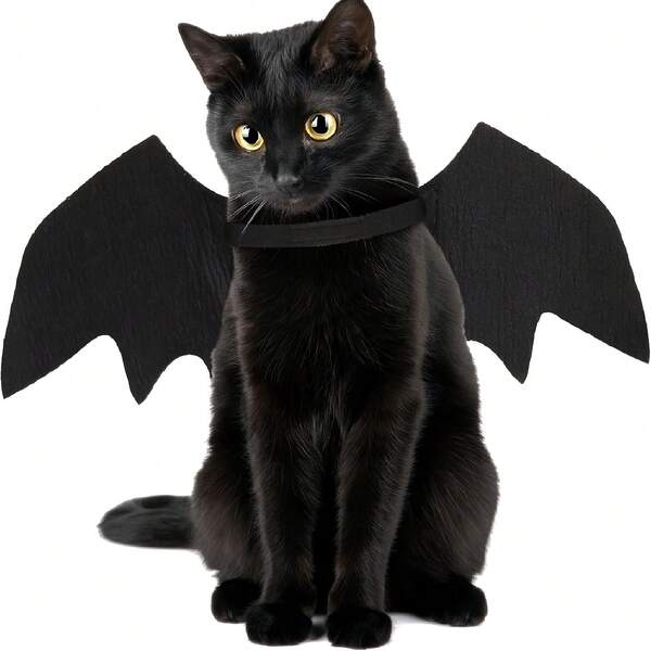 Kostum Kucing Hitam Sayap Kelelawar yang Dapat Disesuaikan, Gaun Halloween untuk Kucing/Anjing, Aksesori Hewan Peliharaan Halloween dari Poliester Lembut untuk Kucing dan Anjing Kecil, Sempurna untuk Bermain Peran dan Berdandan Seru di Halloween