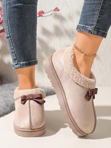 Botas cortas con lazo lindas para mujer, botas de nieve cálidas de invierno