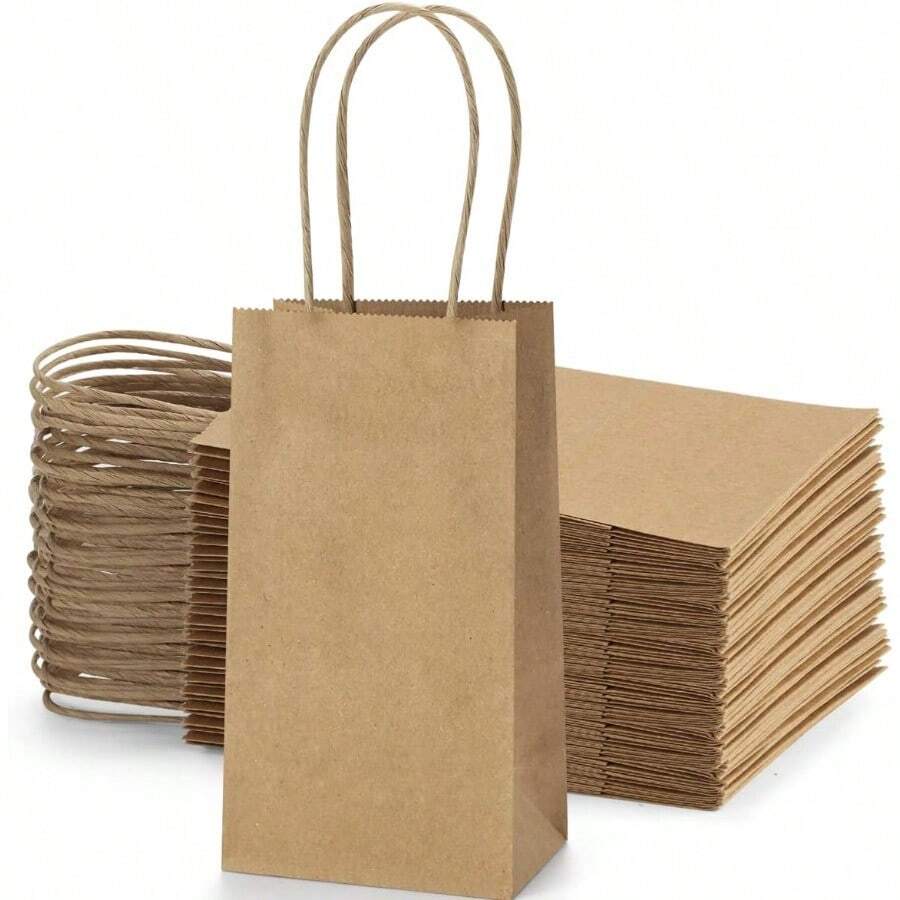 Local Warehouse 100 Pack 3.5x2.4x6.7 Inches Mini Gift Party Favor Bags Small Brown Gift Bags With Handles Bulk  Kraft Paper Sacks - Brown - View 1