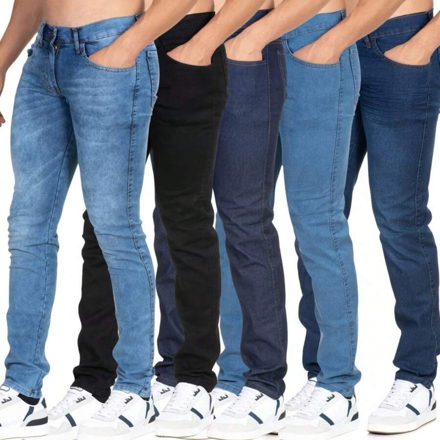 Kit 4 Calça Jeans Aletorio LISA preto Clara Media Escura Masculina Laicra slim Básica Casual premium Direto Da Fábrica com elastano