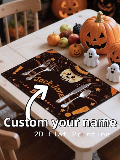 1 pieza Mantel individual personalizable con estampado de fantasma "BOO" y gentleman, 32*42cm, mantel de mesa de moda para días festivos, adecuado para decoración navideña, mesa del comedor, escenas, bodas, fiestas