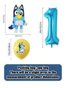 Bluey Birthday Party Decoration Cartoon Foil Balloons, Aluminum Foil Blue Cartoon Foil Balloons, Birthday Party, 1-9 Years Old Blue Number Latex Aluminum Film Balloon Decoration, Birthday, Wedding Party And Gathering Background Wall Decoration Halloween, Christmas - Multicolor - View 3