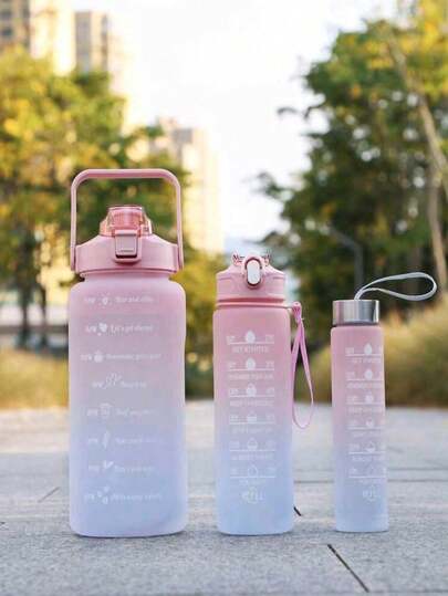 1pc 280ml/750ml/2000ml Large Capacity Plastic Straw Water Bottle, Ombre Color, Matte Finish, Portable Sports Water Bottle