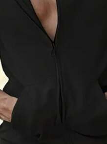 男士无袖连帽背心，黑色纯色，时尚休闲运动连帽衫，夏季 - 黑色 - 查看 4