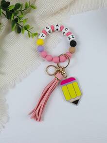1pc Back To School TEACH Beaded Acrylic Charm Tassel Keychain / Bag Pendant, Teacher's Day Gift Christmas - Multicolor - View 17