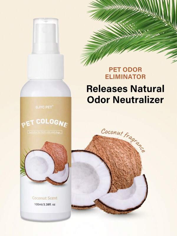 GJYC PET Coconut Dog Perfume Spray Long Lasting | Naturally Derived Odor Removing Pet Deodorizing Spray | Cat Friendly | 3.38 Fl Oz.