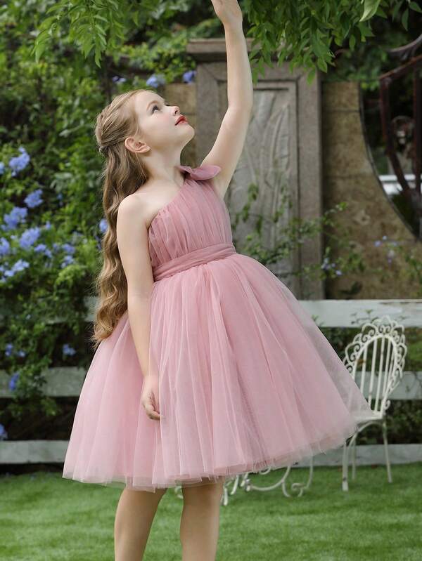 Vestido de niña con lazo de tul rosa, vestido de princesa elegante, vestido de fiesta para niñas adecuado para cumpleaños, fiestas, bailes de graduación, bodas, niña de las flores