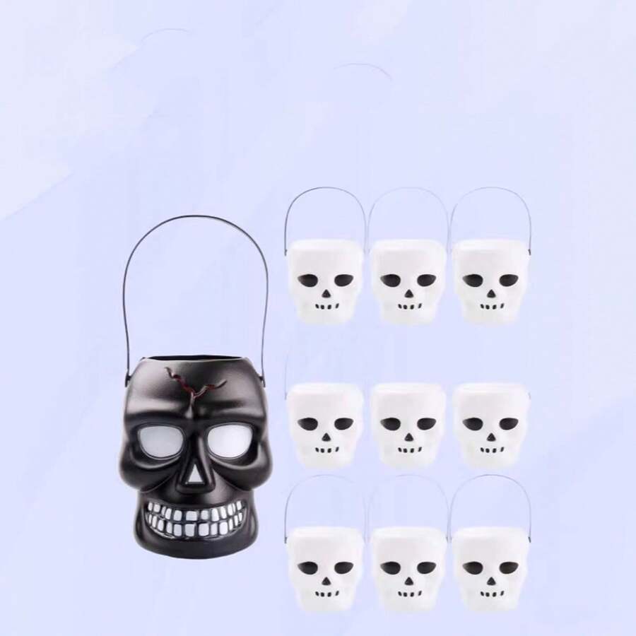 1件装万圣节骷髅万圣节手持骷髅桶塑料糖果罐装饰用品道具玩具 - 彩色 - 查看 1