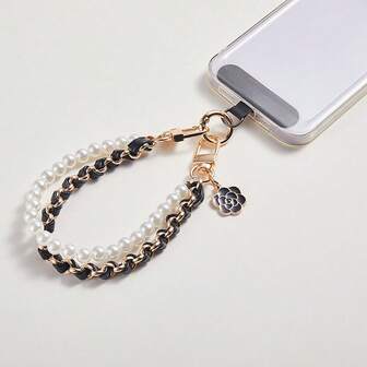 1pc Luxury Retro Fragrance Pearl Chain Phone Lanyard + Clip Wrist Phone Chain Pendant, Fits Universal Phone Cases & Keychains