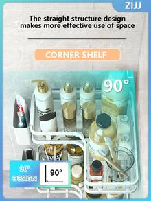 1pc No Drill Double Layer Bathroom Shelf, Bathroom Cosmetics & Toiletries Storage Rack, Kitchen Storage Rack, Living Room & Study Wall Mounted Storage Rack, No Trace Adhesive Design, High Quality Metal Material - Multicolor - View 3