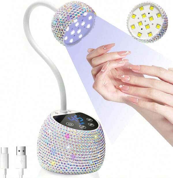 Lámpara de uñas LED, lámpara de gel X inalámbrica mini con sensor automático, secador de uñas de gel portátil USB con luz UV y 4 temporizadores y pantalla LCD para uso doméstico DIY - Diamante AB