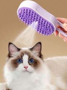 1PC Steamy Cat Brush 3 In 1 Electric Anti-Splashing Cat Brush With Steam Spray For Massage Pet Grooming Comb Hair Removal Combs New - Purple - View 2