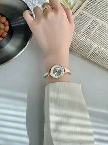 1pc Minimalist Thin Strap Fashion Elegant Gold Color Wristwatch For Women, Suitable For Daily Decoration - Gold - View 2