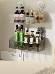 全新家居必备！免打孔吸盘式置物架，多功能浴室厨房收纳神器 | 强力吸盘，稳固不脱落 + 排水槽设计，防止霉菌滋生，可收纳洗漱用品、调料瓶、浴球等。是租房者和小户型人士的理想之选，轻松保持空间整洁。 - 彩色 - 查看 6