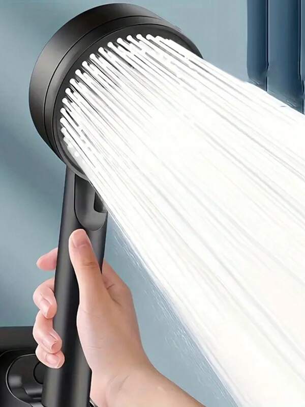 1pc High Pressure 5-Mode Handheld Shower Head, Durable Plastic Round Showerhead, Wall-Mounted Shower Sprayer, Round Shower Head With Silicone Nozzle Design, Enhance Bathing Experience, Suitable For Hotel, Apartment, RV And Home Bathroom, Essential Accessory For Summer Shower