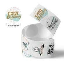 500 张生日快乐主题贴纸，谢谢密封标签，1 英寸圆形，适用于剪贴簿、派对用品和礼品装饰 - 自粘、一次性、圆形、光面、卷起、剪贴簿、用于学校用品、返校 - 生日貼紙1卷500貼 - 查看 6