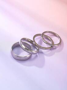 4pcs Stainless Steel Silver Fashionable And Simple Smooth Ring Set That Can Be Worn By Both Men And Women, Suitable For Neutral Daily Decoration Or Gift Giving, Finger Size 6 To 13