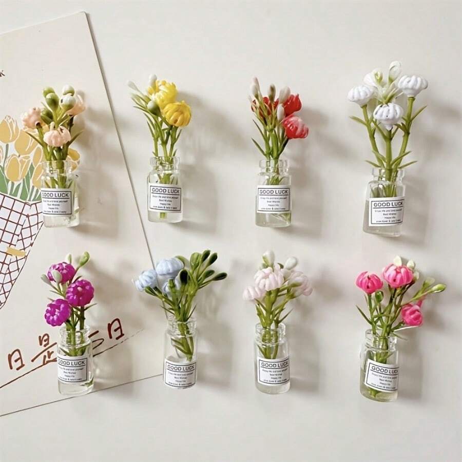 2/8PCS Mini Large Vase Magnets - Flower Bud Vase Magnets 2025 Brand New Cute Mini Fridge Magnets 3D Vase Interesting Fridge Accessories Kitchen Decoration (Multi-Color) Holiday Gift - Color Mixing - View 1