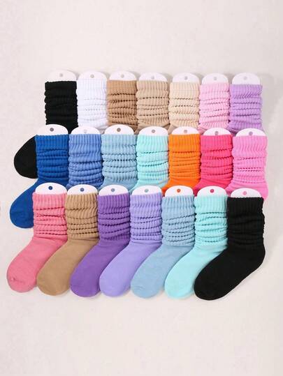 12双/套 儿童休闲纯色袜子，女童糖果色可爱粉色公主风袜子，四季皆宜，颜色随机