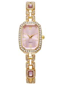 1 件女士手表新款女士复古风格方形小表盘水钻镶嵌设计钢表带奢华手表非常适合日常佩戴、生日礼物、派对、节日聚会，也是送给自己或朋友的理想礼物 - 粉色 - 查看 7