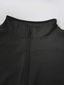 秋冬女士瑜伽夹克，运动跑步骑行服，长袖健身夹克，拉链上衣 - 黑色 - 查看 4