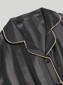 青少年女孩条纹长袖和裤子两件套睡衣套装 - 彩色 - 查看 3