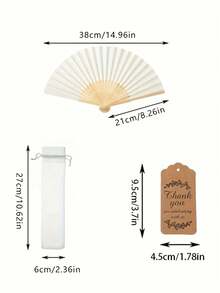 3/15/30 piezas Elegante Set de abanicos blancos, que incluye etiquetas de agradecimiento y bolsas de regalo, abanico de mano de bambú nupcial, adecuado para regalos de damas de honor y decoraciones de boda, perfecto para fiestas y eventos, accesorio de verano perfecto - Multicolor - Ver 4