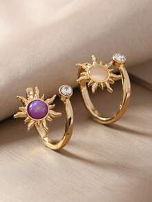 Anillo floral geométrico minimalista, adecuado para el uso diario de las mujeres y como regalo - Multicolor - Ver 4