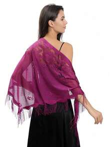 1 pieza Nuevo chal de encaje con flecos para mujer, pañuelo triangular de unicolor, ligero y transpirable, accesorio para vestido para boda, fiesta y dama de honor - Blanco - Ver 6