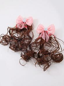 1 Pair Girls Coral Red Strawberry Print Rhinestone Mesh Bow Hair Clips, Cute Princess Style Hair Accessories - Multicolor - View 2