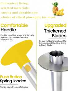菠萝去核器和切片工具，菠萝切刀不锈钢水果削皮器去核器带锋利刀片菠萝眼剥皮器适用于家庭和厨房 - 銀色 - 查看 5