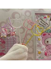 1/3PCS Sanrio Hello Kitty 彩色萌猫头吸管 可爱款式萌妹高颜值 - 以及可重复使用的弯直吸管，适用于冷饮、奶茶、咖啡、果汁、冰沙、厨房、餐厅、鸡尾酒会、返校、女朋友/男朋友、父母、朋友、节日用品，