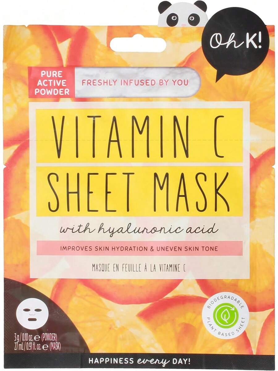 Oh K!Vitamin C Sheet Mask For Dry And Dehydrated Skin, With Added Hyaluronic Acid, Brightening Face Mask, , Vegan And Cruelty Free, 41g - Vitamin C - Xem 1